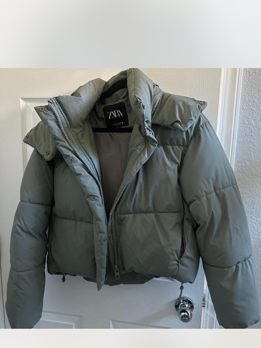 ZARA Sage Green Puffer Coat
